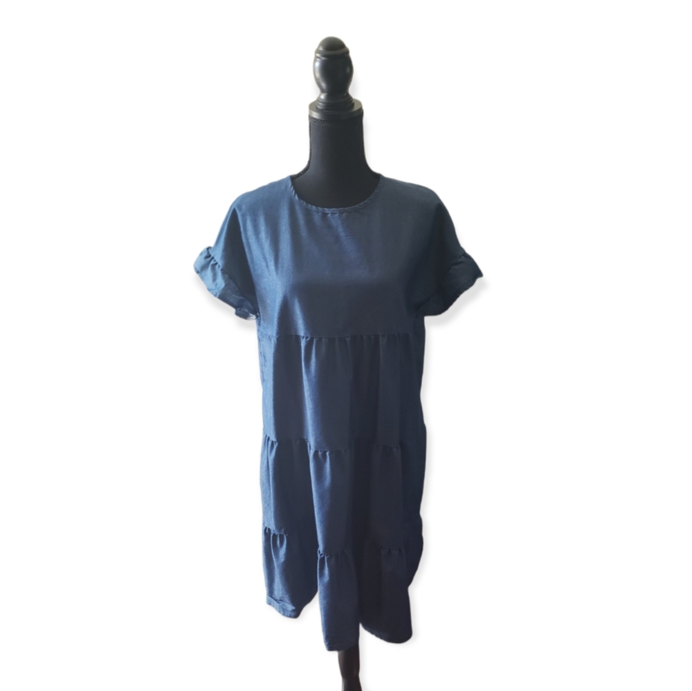 Babydoll Chambray Short Sleeve Dress EUC